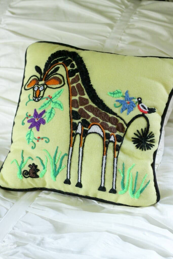 Vintage Giraffe Embroidered Pillow