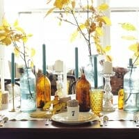 Amber and Aqua Vintage Thanksgiving Tablescape