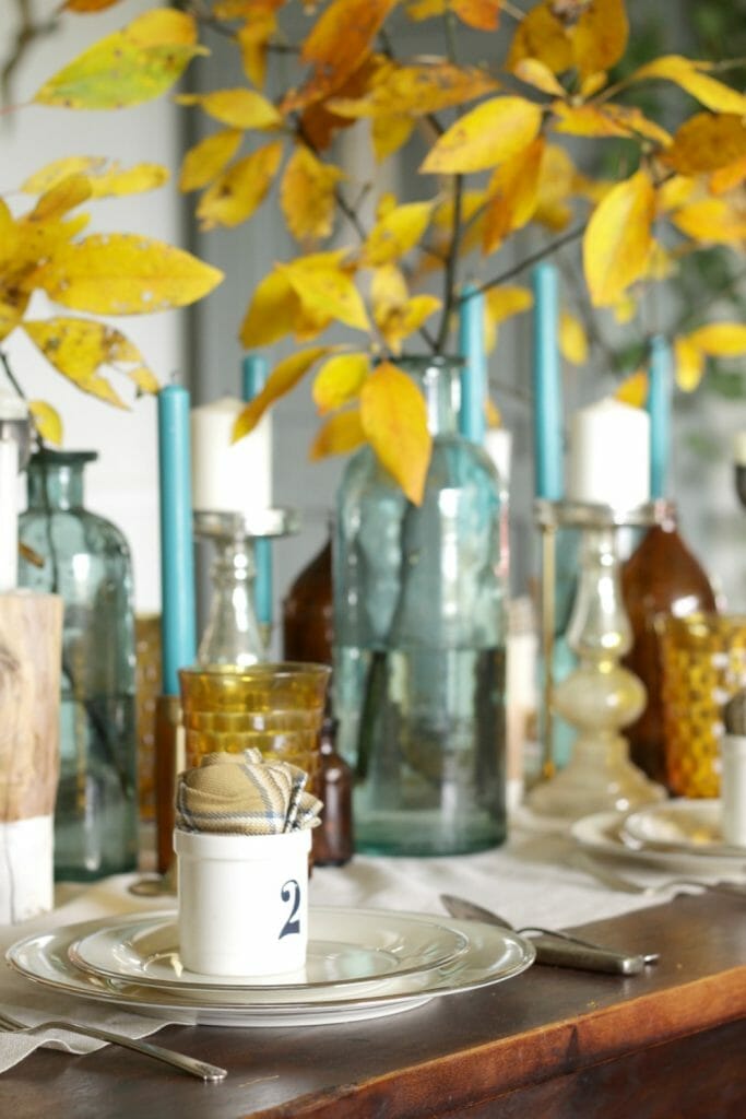 Eclectic Thanksgiving Table in Blue and Brown