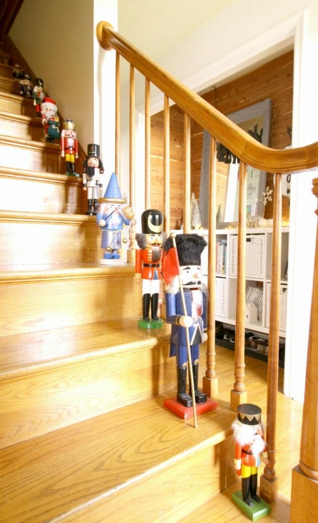 Nutcrackers lining Christmas staircase