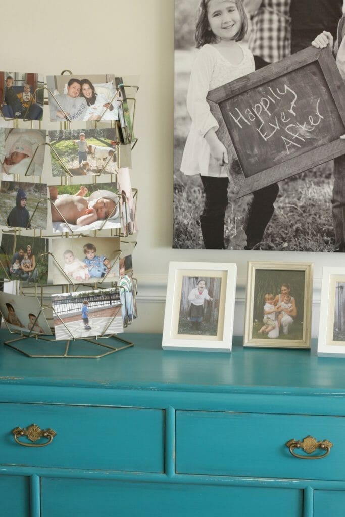 Use a vintage card display for family photos