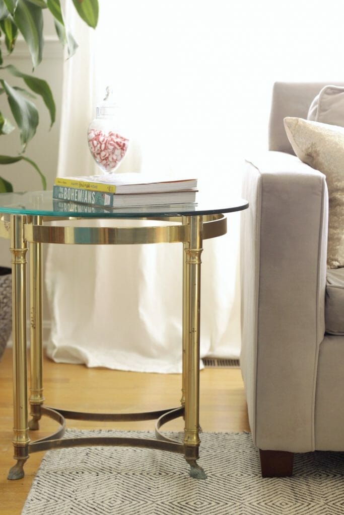 Vintage Brass and Glass side table with hooves