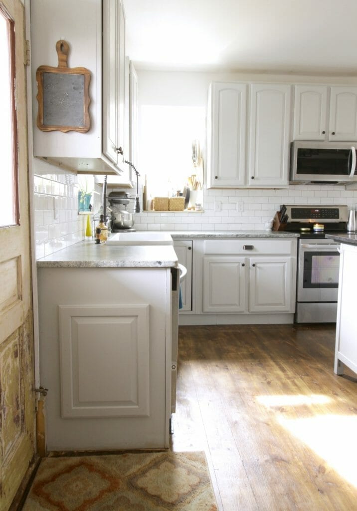 Gray Farmhouse Kitchen with Original Doors