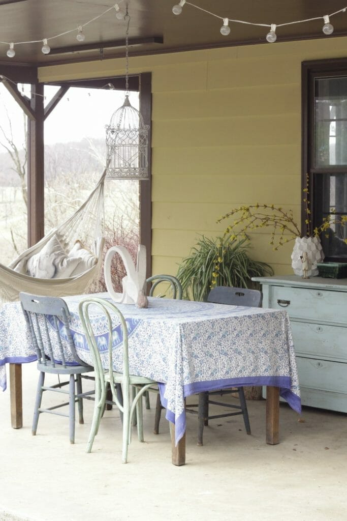Vintage Boho Spring Porch in Blues and Greens
