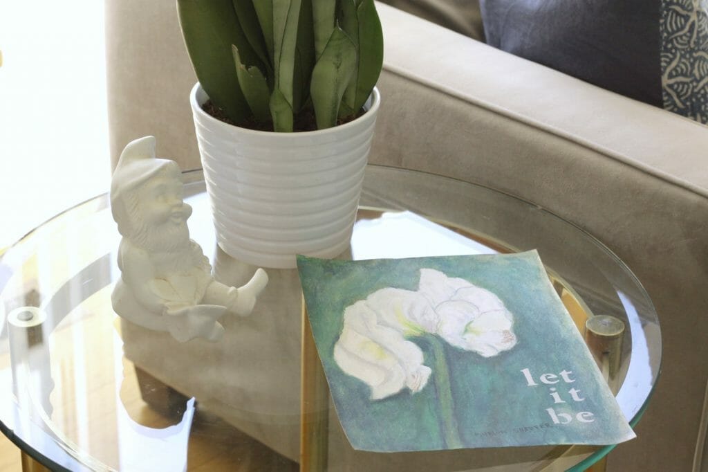 Gnome & Spring Art on Side table