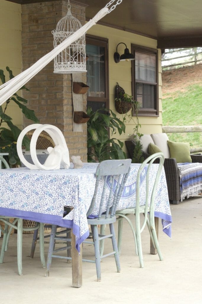 Vintage Dining on Porch in Blues