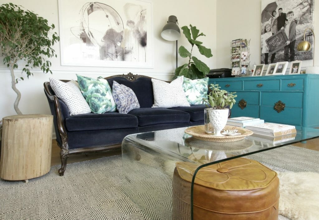 Modern Vintage Eclectic Living Room in Blue and Green