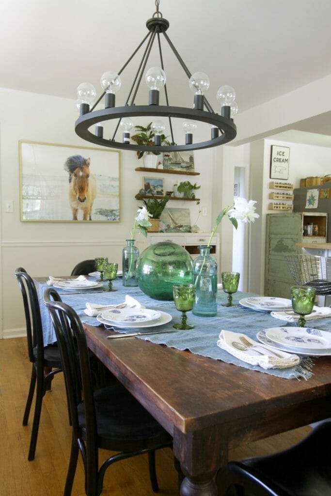 Eclectic Blue and Green Dining Table Setting
