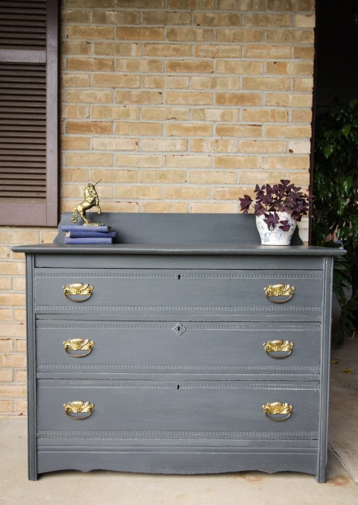 Rustic Charcoal Gray & Gold Farmhouse Style Dresser DIY