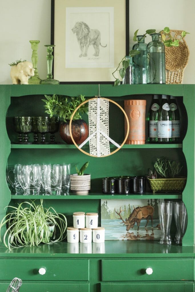 Styled Green Hutch Shelf for Fall