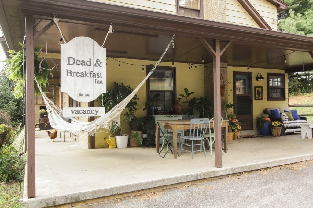 Halloween Porch with Dead & Breakfast Sign