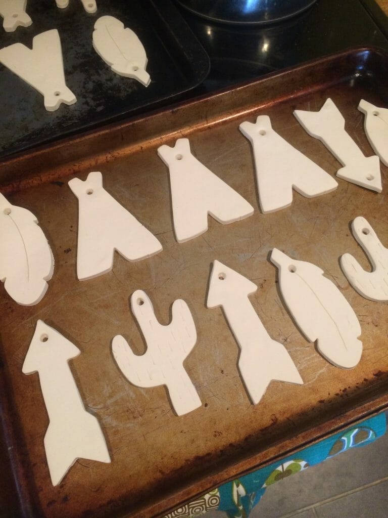 Clay Ornaments on cookie sheet