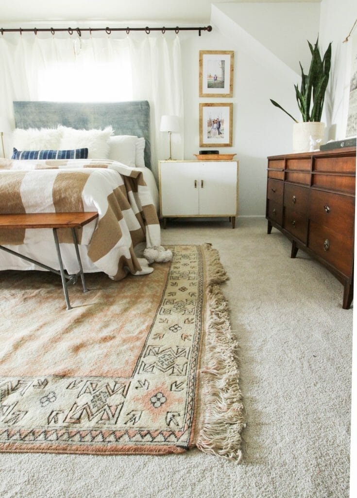 Neutral Modern Boho Bedroom with vintage textiles
