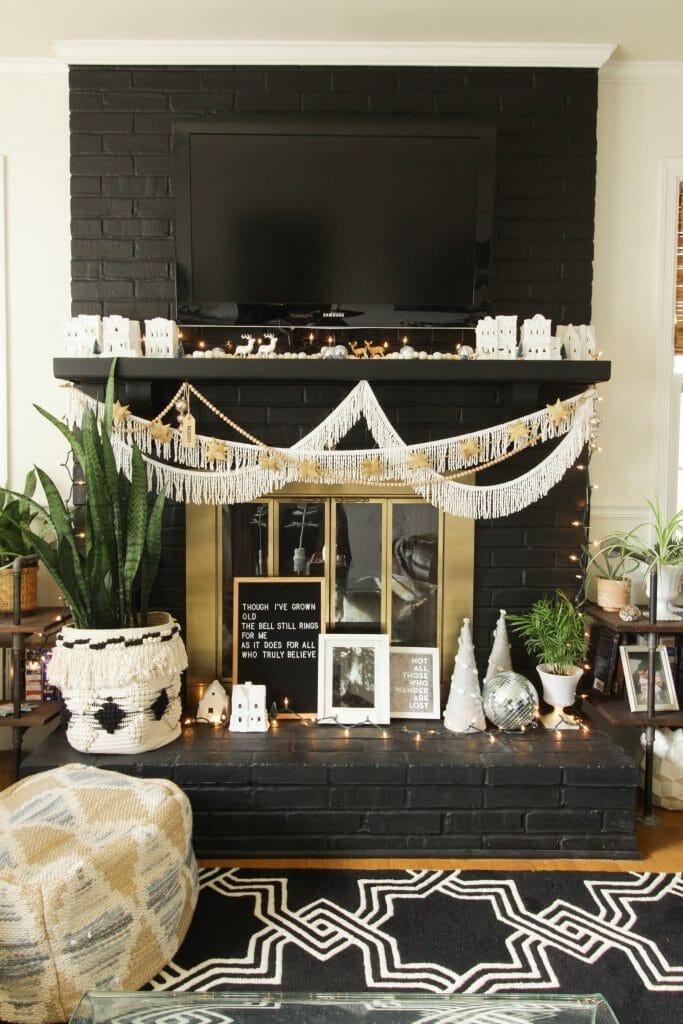 Black and White Christmas Village Mantle