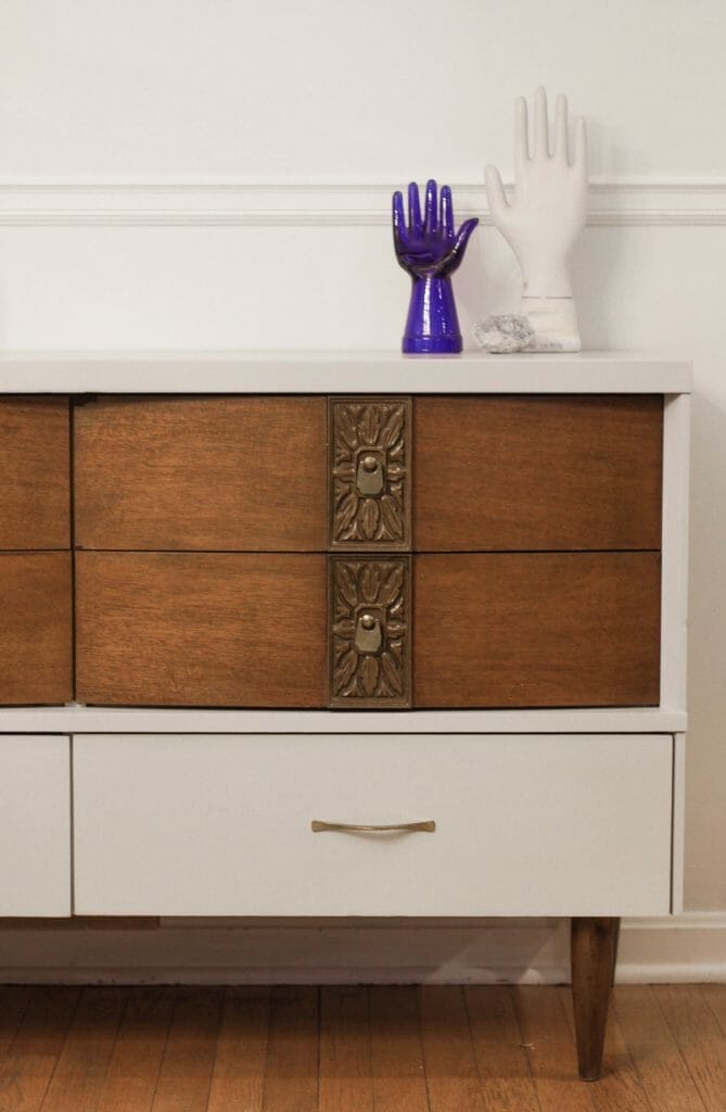 Wood and Gray Midcentury Dresser Makeover
