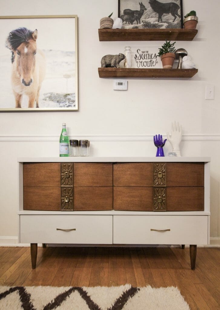 Gray and Wood Two-toned Midcentury Dresser DIY Makeover