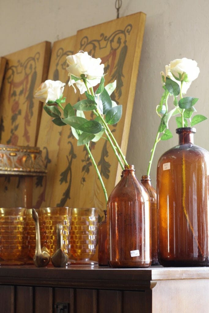Amber bottles as vases
