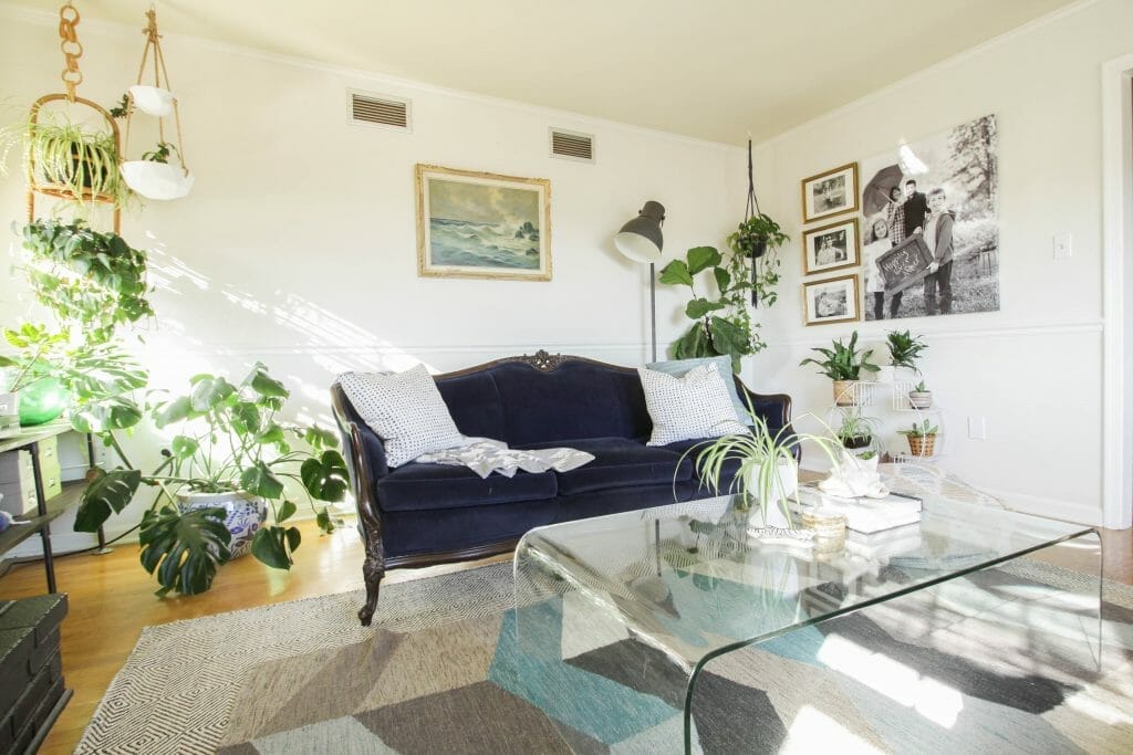 Eclectic Aqua and Gray Living Room