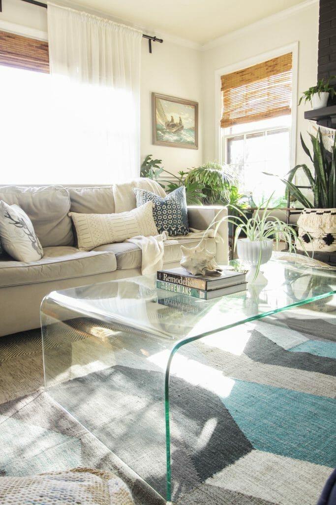 Gray and Aqua Bohemian Living Room