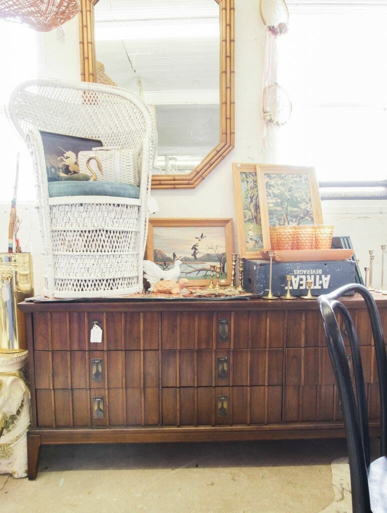 Vintage MCM Sideboard and Bamboo Mirror