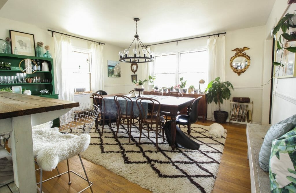 Eclectic and Earthy blue green dining room