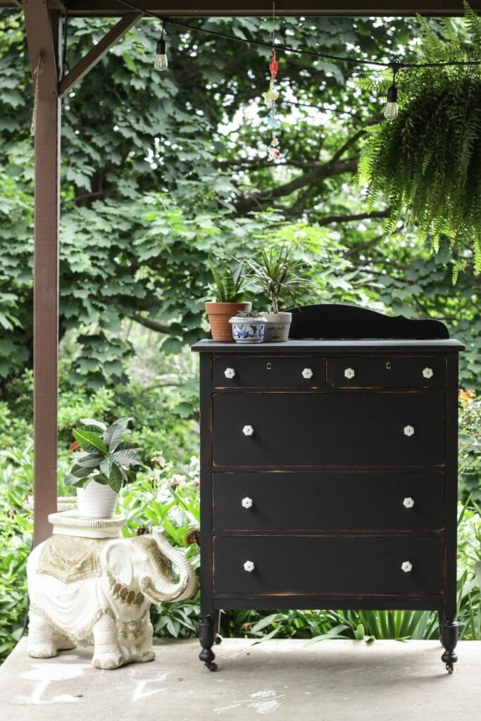Black Vintage Dresser makeover with General Finishes Lamp Black