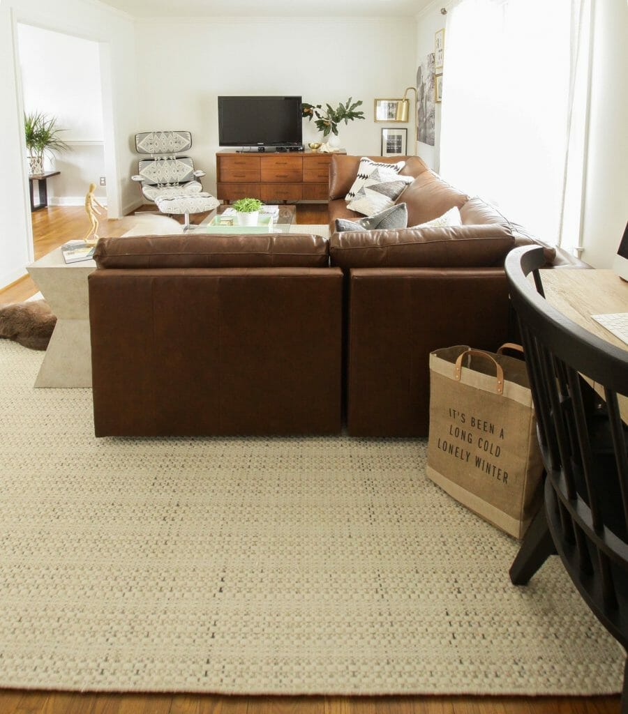 Neutral textured living room rug from Bassett furniture