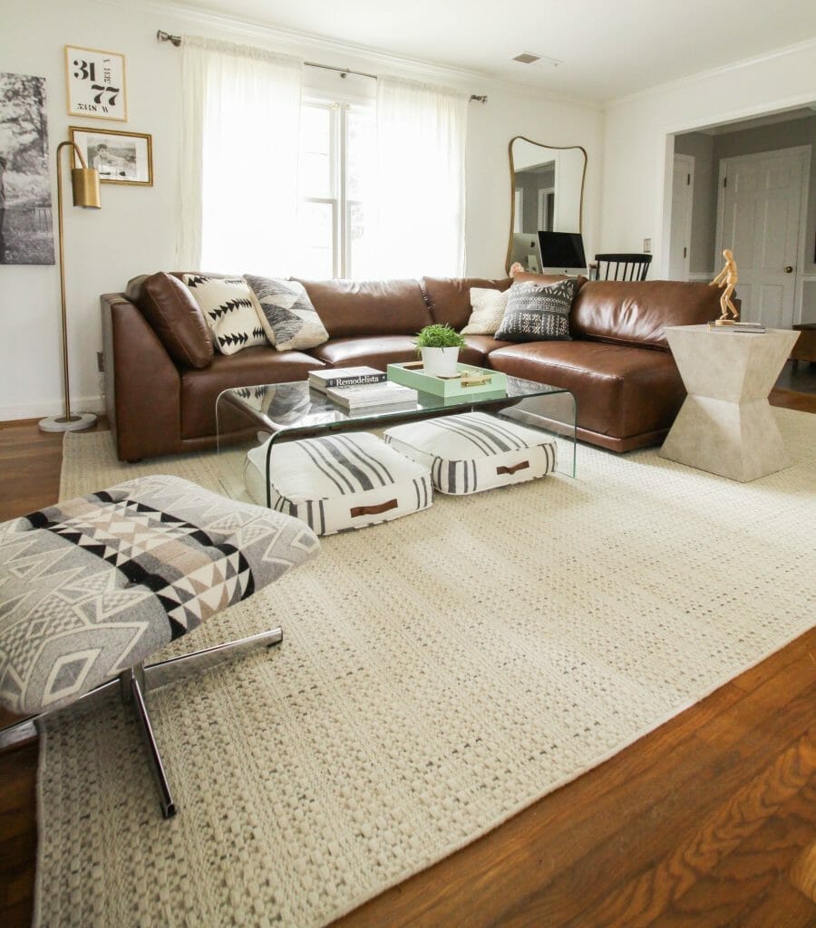 Bassett Furniture Knox Leather Sectional- Modern Boho Style Living Room