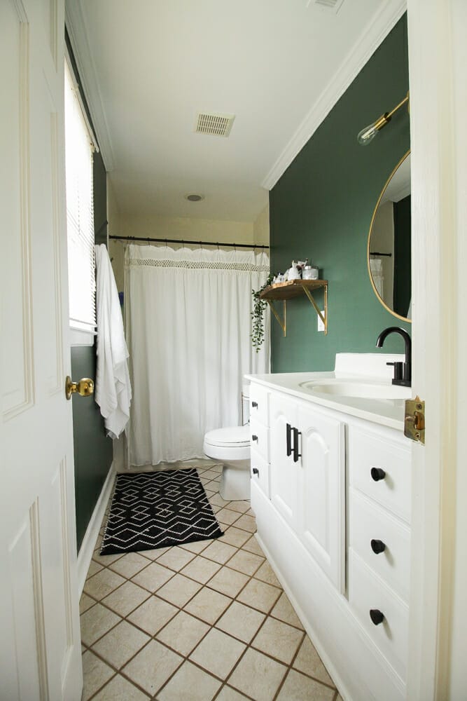 Dark Green Moody Budget Modern Bathroom Makeover