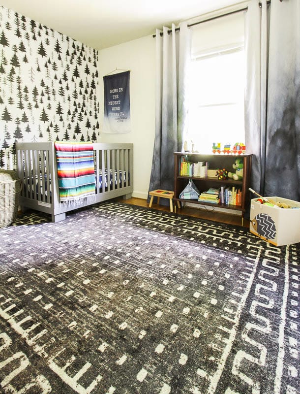 Gender Neutral Nursery in black and white with bright rainbow accents