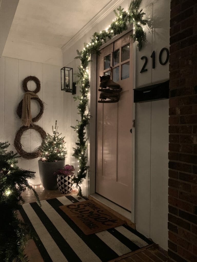 Christmas porch lights at night