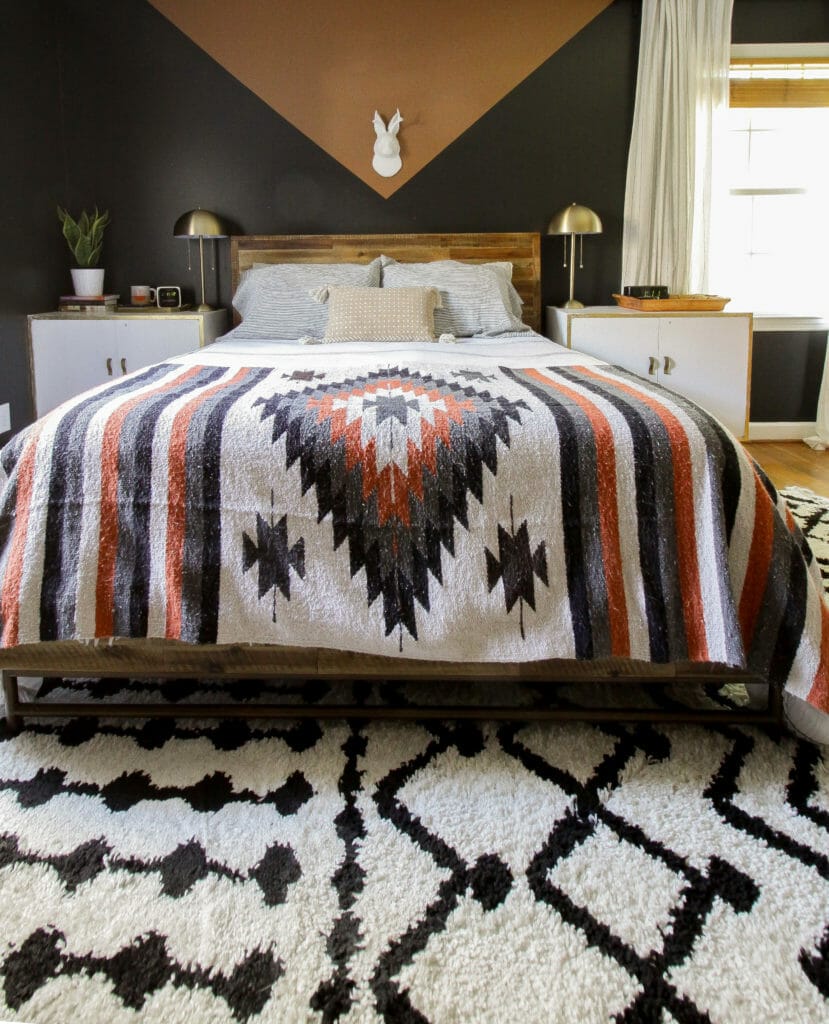 Modern Bohemian Bedroom in Black and Rust