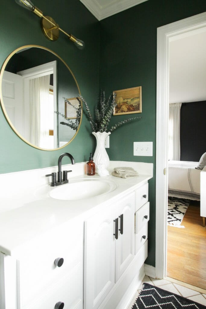 Dark Green Modern Bathroom Budget Makeover