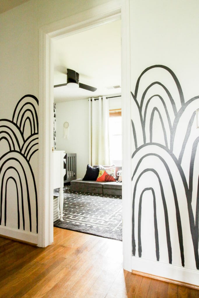 diy rainbow mural in black and white