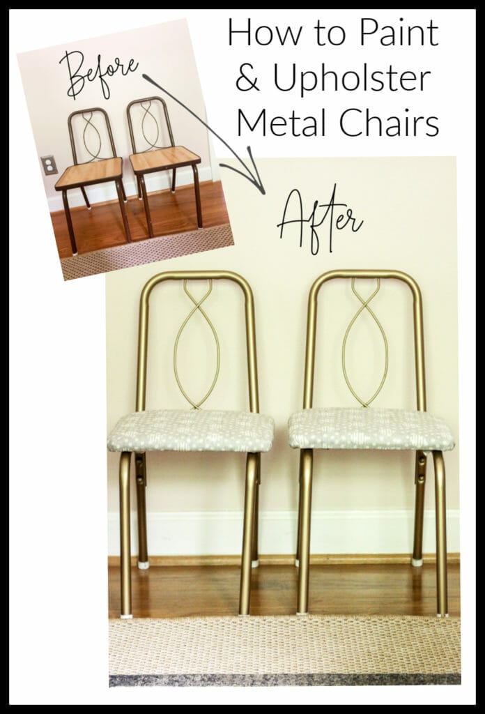 vintage metal chair makeover with paint and fabric