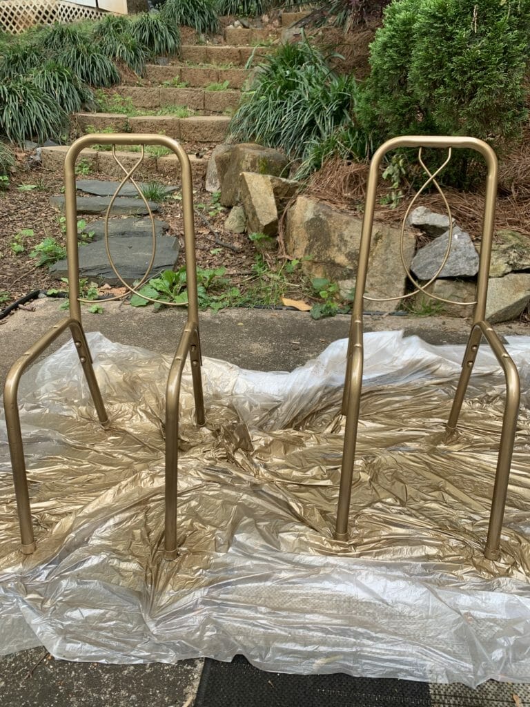 spray painting metal chairs