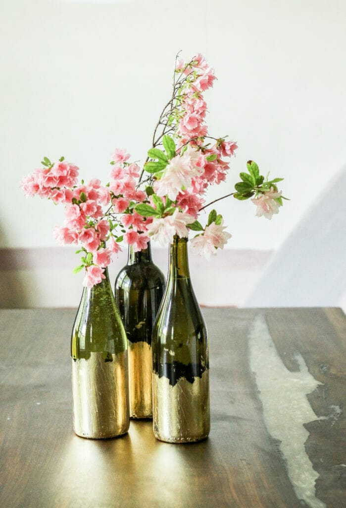 Gold Leafed Wine Bottle Vases