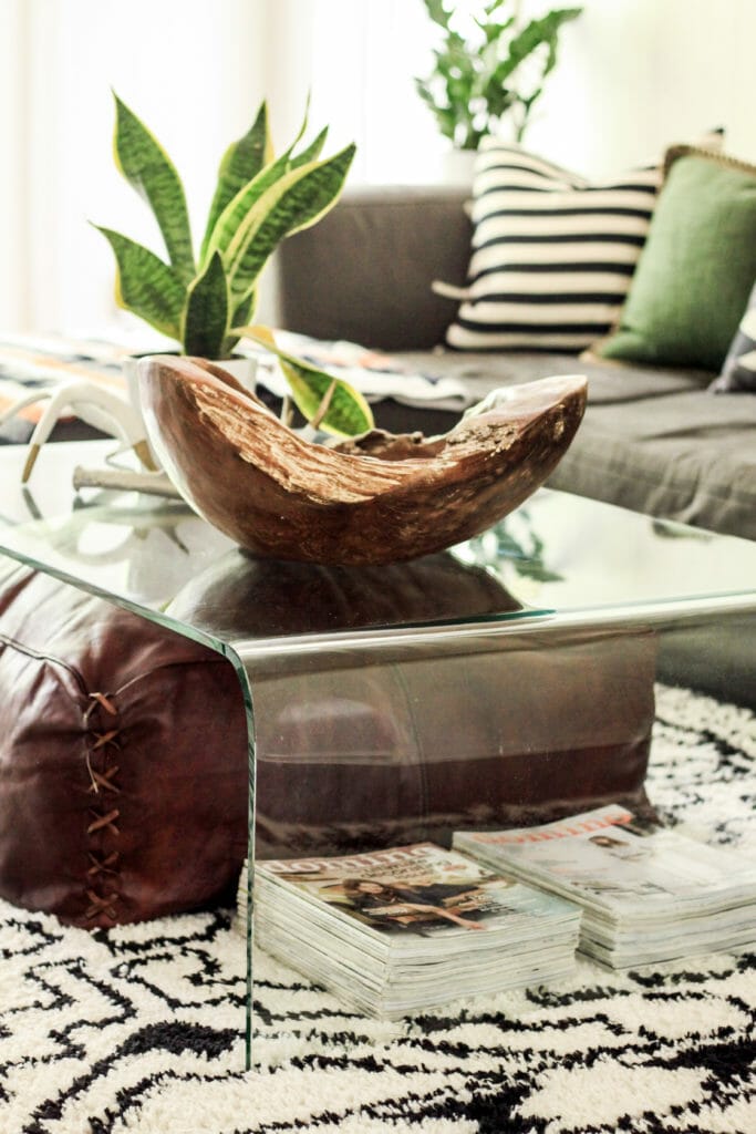Coffee table styled with natural things