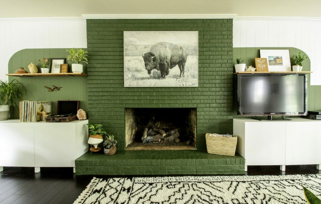 color block next to fireplace