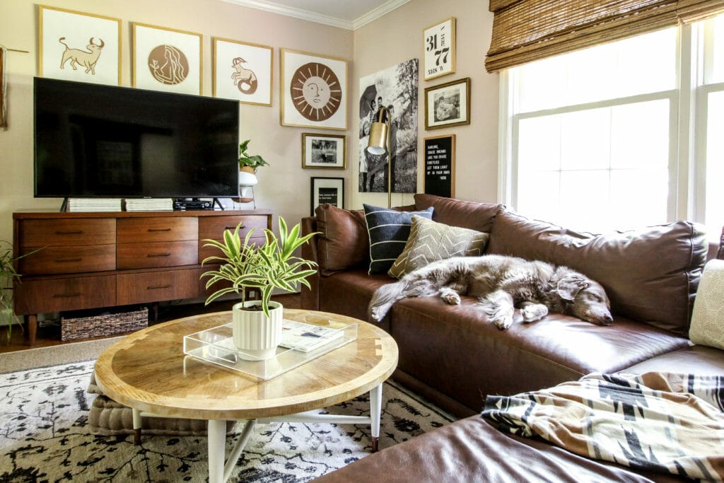 eclectic pink living room