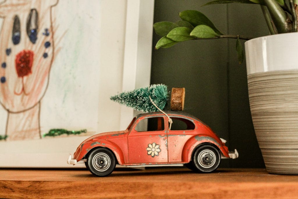 vintage toy vw with christmas tree
