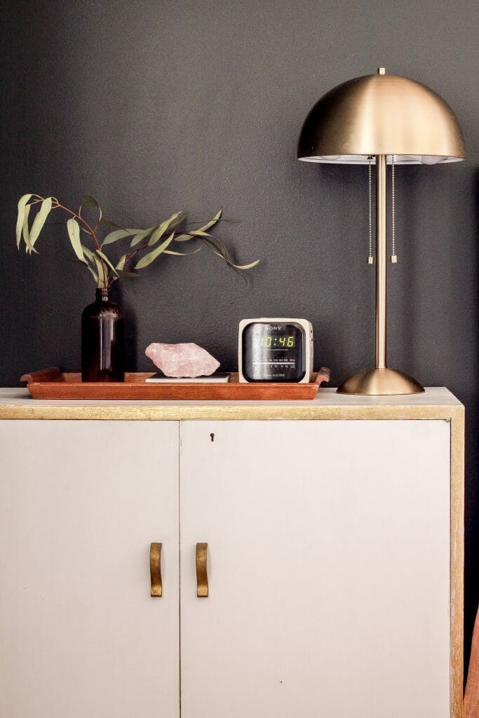 modern nightstand styling with eucalyptus